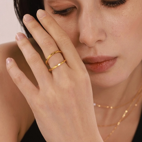 Gewatteerde Gefacetteerde Ring Verguld Roestvrij Staal Minimalistisch Stapelbaar Geometrisch Dames Sieraden