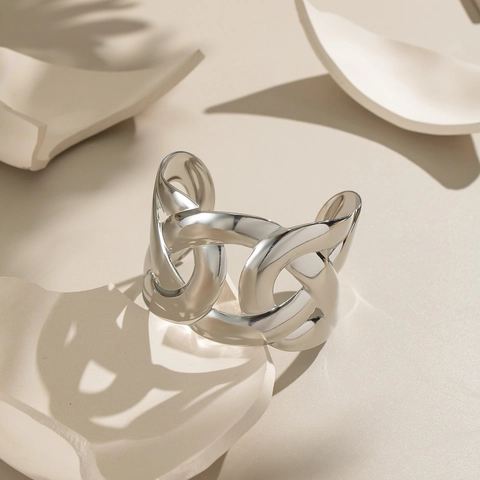 Bracciale Rigido Largo Maglie Vuote Acciaio Inossidabile Cerchio Aperto Grosso Impermeabile Ipoallergenico Gioielli Moda