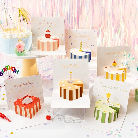 Biglietto Di Auguri Compleanno 3D Pop-Up Con Busta E Adesivo Biglietto In Carta Fatto A Mano Design Torta Per Festa