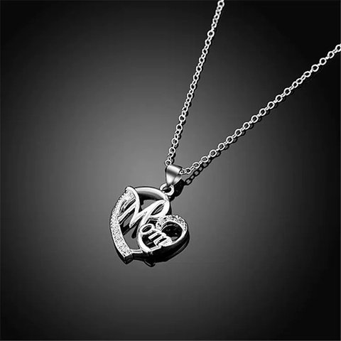 Collana Pendente Cuore Rame Placcato Oro Bianco Zircone Mom Lettera Gioielli Festa Della Mamma Regalo Per Donne Elegante