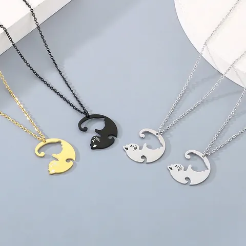 Collane Con Ciondolo A Forma Di Gatto Che Si Abbracciano Acciaio Inossidabile Yin Yang Gioielli Per Coppie