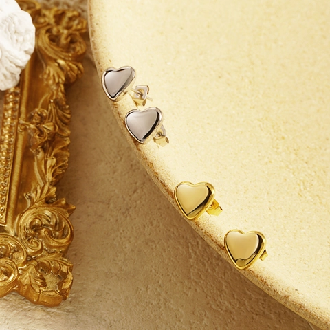 Herz Ohrstecker 18K Vergoldeter Titanstahl Mit Edelstahl Ohrposten Hochglanzpoliert Schmuck Für Damen