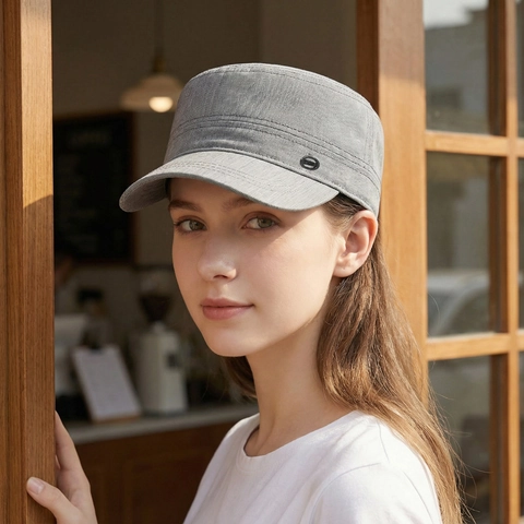Men's Flat Top Cadet Cap Sun Protection Outdoor Casual Adjustable Solid Color Polyester Patrol Hat For Men Daily Wear