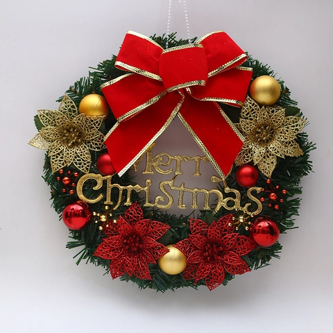 Weihnachts Kranz Künstliche Kiefernnadeln Rattan Bogen Zapfen Beeren Frohe Weihnachten Schild Türbehang Festliche Dekoration