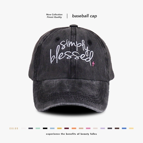 Cappello Da Baseball Simply Blessed Cotone Lavato Ricamato Croce Retro Vintage Protezione Solare Regolabile Uomo Donna