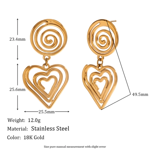 Pendientes Colgantes De Acero Inoxidable Chapado En Oro De 18K Para Mujer Espiral Hueca Triple Colgante De Corazón