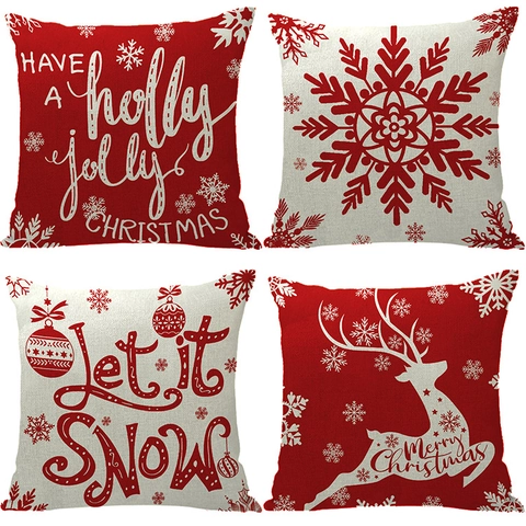 Weihnachts Kissenbezüge Leinen Kissenhülle Festlicher Schneeflocke Rentier Druck Für Feiertags Heimdekor Sofa