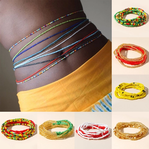 Handgefertigte Bohemian Bunte Rocailles Taillenkette Damen Sommer Strand Körperkette Bauchkette Zubehör Retro Glas Schmuck