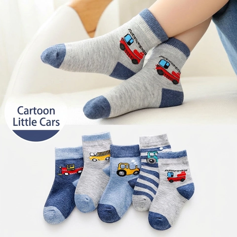 Kinder Wadenhohe Socken Polyester Atmungsaktiv Cartoon Baufahrzeuge Bagger Muster Schweißabsorbierend Kleinkinder Jungen Accessoire