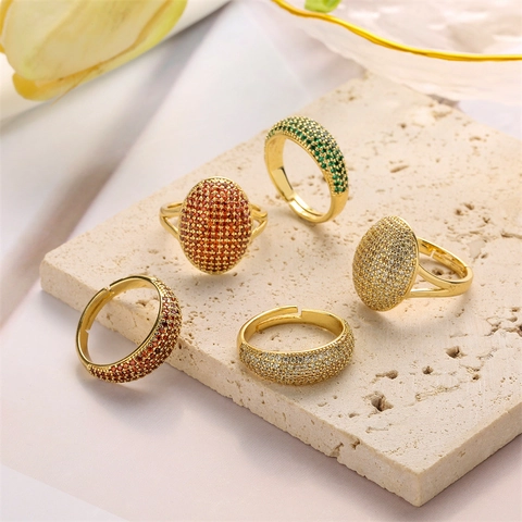 Geometrischer Verstellbarer Offener Ring Kupfer Vergoldet Zirkonia Eleganter Schmuck Für Damen