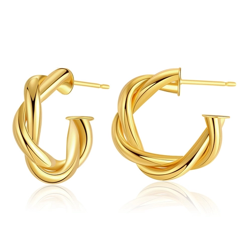 Gedrehte Creolen 18K Vergoldete Legierung C-Form Seildesign Spiegelpoliert Minimalistischer Schmuck Mit Earring Post