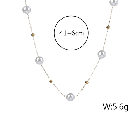 Elegant Glass Artificial Pearl And Gold Bead Necklace Titanium Steel 18K Gold Plated French Style Clavicle Chain For Women