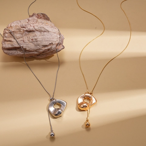 Collar Largo Con Colgante De Círculo Hueco Geométrico Irregular Aleación Cobre Cadena De Jersey Joyas Minimalistas Mujeres