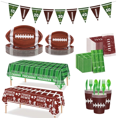 Football Party Tischdecke Einweg PE Kunststoff Sport Thema Spielfeld Gras Druck Super Bowl Feier Touchdown Design