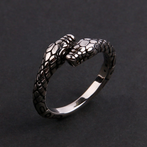 Bague Serpent À Double Tête En Acier Inoxydable Animal Punk Gothique Bijoux Vintage Pour Hommes Anneau Ouvert Réglable
