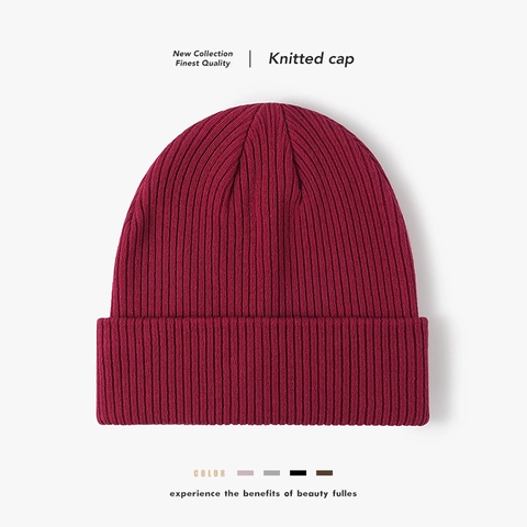 Ribbed Knitted Beanie Hat Pure Cotton Warm Winter Outdoor Solid Color Cuffed Cold Cap For Men Women Casual Elastic