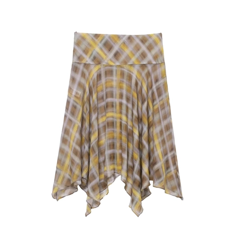 Gonna Midi A Quadri Da Donna Vita Alta Orlo Asimmetrico Irregolare Chiffon Streetwear