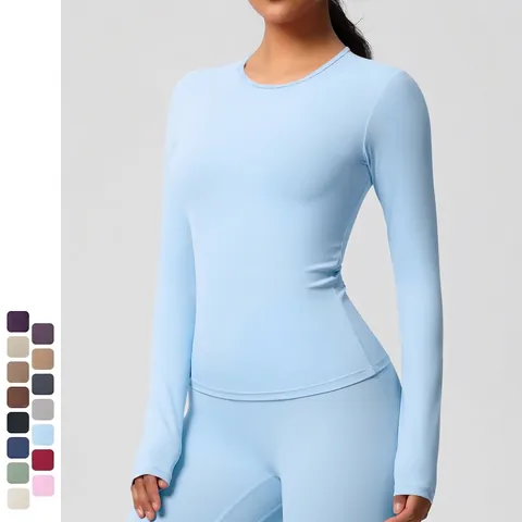 Damen Yoga Langarmshirt Slim Fit Atmungsaktiv Hochelastisch Fitness Workout Sportoberteil Mit Daumenloechern