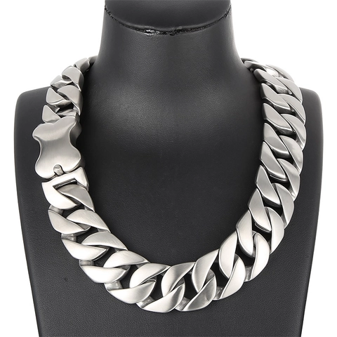 Men Cuban Link Chain Necklace 316L Stainless Steel Heavy Bone Clasp Hip Hop Punk Gothic Jewelry Sandblasted Polished