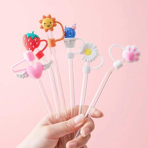 Cubierta De Silicona Para Pajitas Reutilizable Dibujos Animados Tapón Antipolvo Accesorios Lindos Para Cocina