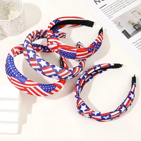 American Flag Headband Fabric Knotted Padded Independence Day Star Stripe Patriotic Hair Hoop Women Girls
