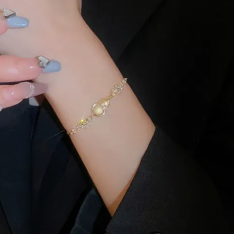 New Chinese Style Hulu Gourd Bolo Bracelet Copper Gold Plated Cubic Zirconia Cat Eye Stone Adjustable Elegant Women Jewelry