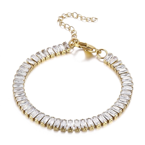 Elegante Bracciale in Acciaio Inossidabile con Zirconia per Donna Oro Argento Pietra Rettangolare Tennis Gioielli Moda