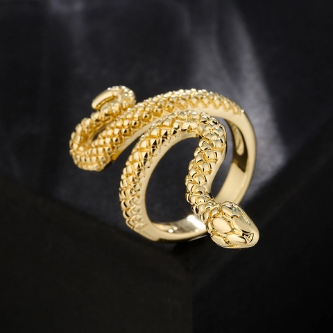 Schlangen Ring Offen Kupfer 18K Vergoldet Zirkon Geometrisch Verstellbar Minimalistisch Tier Fingerschmuck Damen