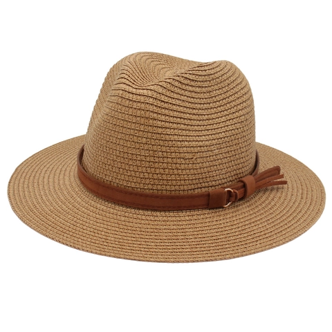 Cappello Fedora Di Paglia Intrecciata Panama Con Fascia Ecopelle Nappa Tesa Larga Estate Spiaggia Viaggio Donna Uomo