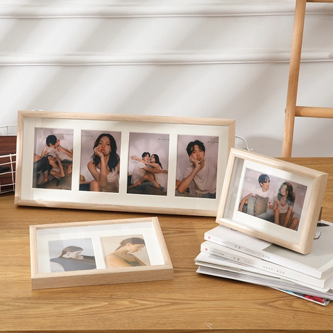 Wooden Collage Photo Frame Multi Aperture Minimalist Nordic Style Desktop Wall Mount Home Decor Picture Holder Walnut
