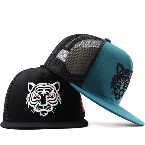 Cappello Da Baseball Ricamo Tigre Tesa Piatta Cotone Mesh Snapback Trucker Hat Stile Hip Hop Protezione Solare