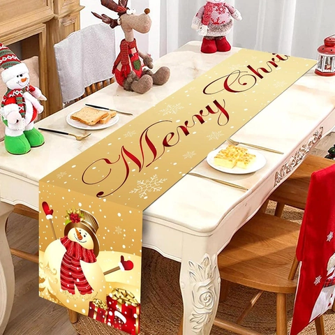 Kerst Tafelloper Goud Sneeuwman Sneeuwvlok Polyester Feestelijke Eettafel Decoratie Party Restaurant Decor