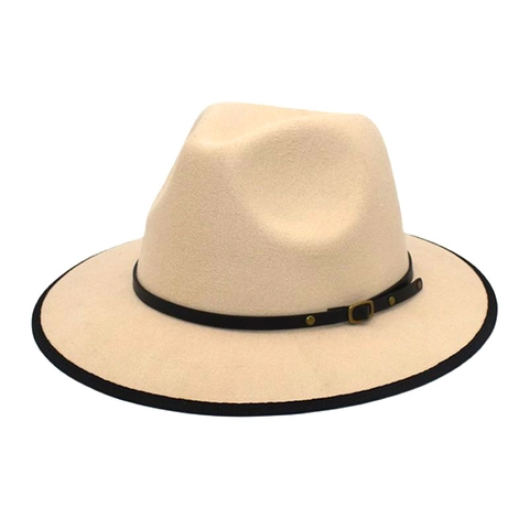 Vintage Fedora Hat Wide Brim Cotton Polyester Felt Jazz Hat With Leather Belt Buckle Rivets British Style For Women