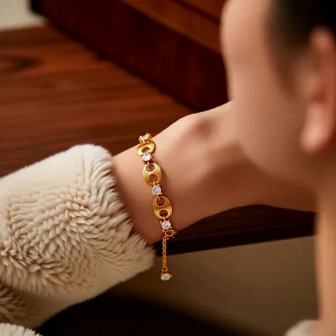 Pulsera De Eslabones De Nariz De Cerdo Grano De Café Para Mujer Ajustable Cobre Cepillado Circonita Joyería
