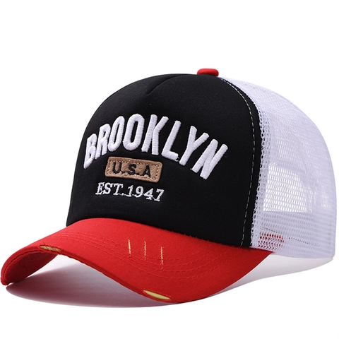 Brooklyn USA 3D Borduurwerk Trucker Hat Katoen Mesh Ademend Vintage Baseball Cap Verstelbaar Distressed Snapback