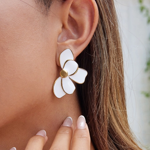 Stainless Steel Enamel Flower Stud Earrings For Women Elegant Large Petal Waterproof Hypoallergenic Jewelry