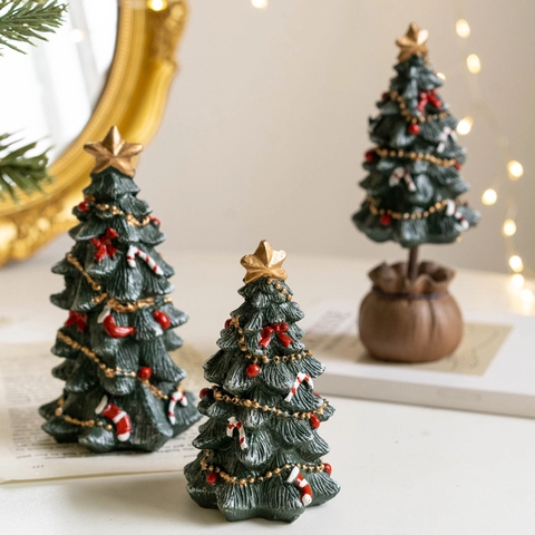Mini Sapin De Noël Ornements En Résine Décorations De Fête Bureau Figurines Arbre De Noël Rétro Pour Table