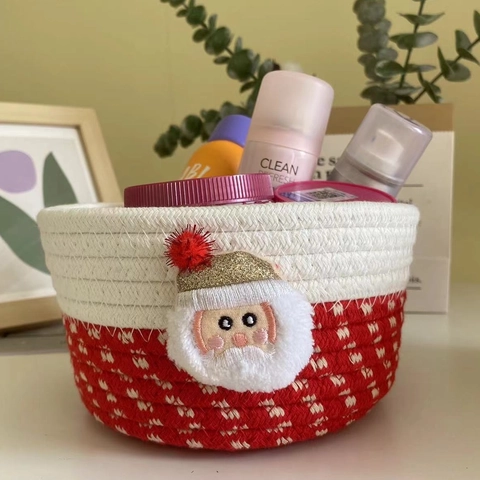 Christmas Cotton Rope Woven Storage Basket Desktop Organizer Cute Santa Claus Gift Box Decorative Bin For Keys Cosmetics