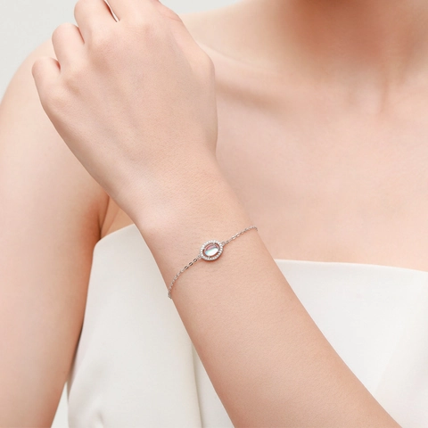 Mondstein Armband 925 Sterling Silber Verstellbar Oval Zirkonia Elegant Schmuck Für Damen