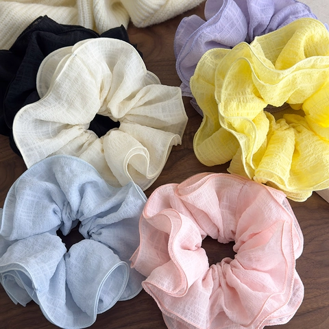 Scrunchies In Tessuto Pieghettato Oversize Stile Francese Bordo Ondulato Elastici Per Capelli Strutturati Elegante Supporto Per Coda Di Cavallo Per Donna