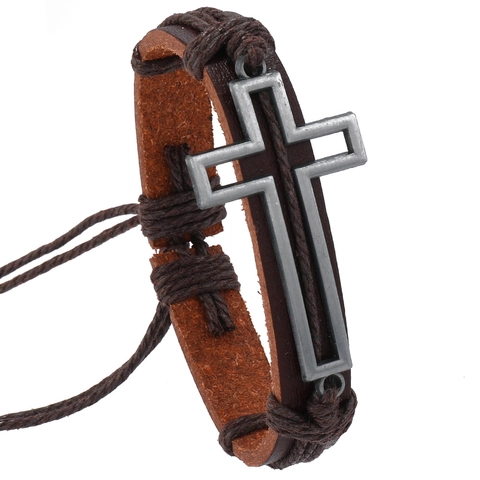 Vintage Geflochtenes PU Lederarmband Mit Legierungskreuz Anhänger Handgefertigtes Verstellbares Retro Punk Armband Für Herren Und Damen