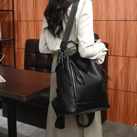 Zaino Moda Donna Pelle PU Grana Lychee Grande Capacità Multi Tasca Rivetto Decor Urbano Casual Borsa Scuola