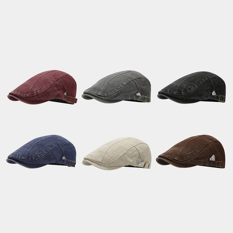 Béret Plat en Denim Délavé Rétro pour Hommes Femmes Casquette Newsboy Réglable Classique Couleur Unie Cabbie Driving Ivy Cap Chapeau en Coton Décontracté
