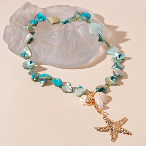 Starfish Shell Necklace Irregular Conch Artificial Pearl Pendant Alloy Chain Beach Vacation Bohemian Jewelry For Women
