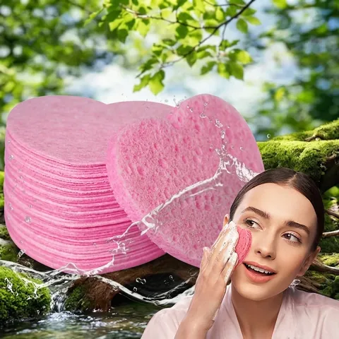Spugne Facciali Compresse A Forma Di Cuore In Polpa Di Legno Naturale Morbida Esfoliante Pulizia Viso Struccante