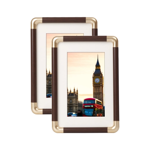 Cornice per Foto in PVC con Trama in Legno in Nuovo Stile Cinese con Angoli in Bronzo Cornice per Foto a Parete da Tavolo