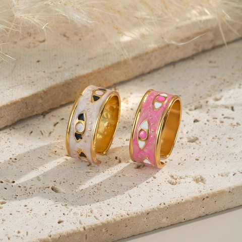 Evil Eye Ring Edelstahl Emaille Verstellbar Offener Ring Böhmischer Stil Schmuck Für Frauen Vergoldet