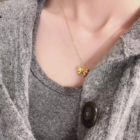 Collana Con Ciondolo A Fiocco Dorato Catena In Acciaio Al Titanio E Lega Gioielli Eleganti Retrò Per Donna