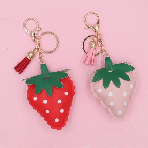 Porte-Clés En Peluche En Forme De Fraise Avec Gland Et Fermoir Chaîne Dorée Mignon Pendentif Sac Aux Fruits Pour Femmes Filles Accessoire