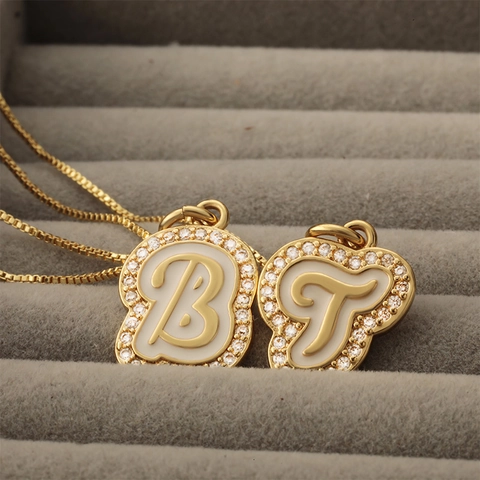 Fashion Copper 26 Initial Letter Pendant Only Without Chain For Women Gold Plated White Enamel Zirconia Alphabet Alphabet Pendant Jewelry Gift